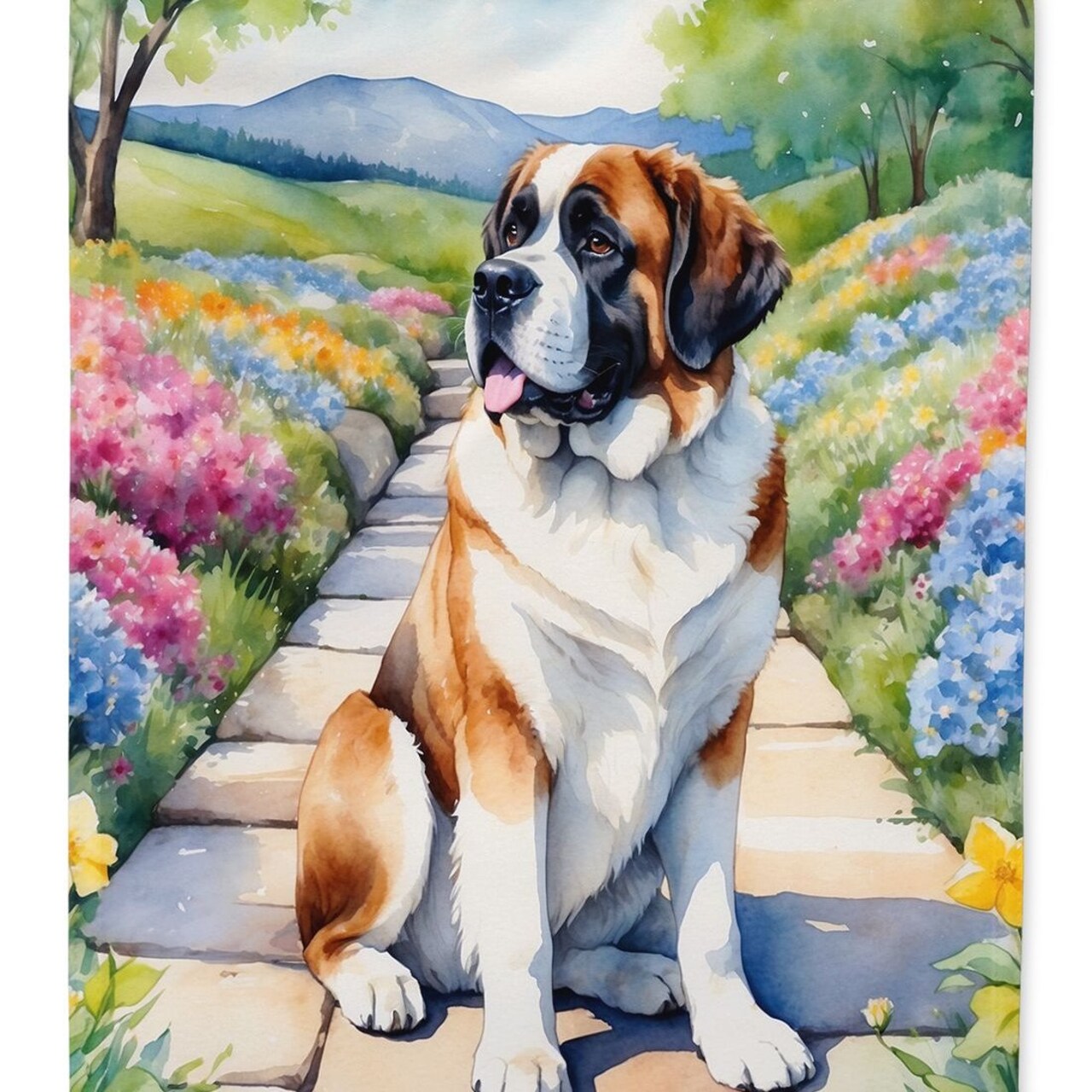 Edge Collections - 11.25" X 15.50" - Multicolor - Saint Bernard Spring Path Decorative - 1 Piece